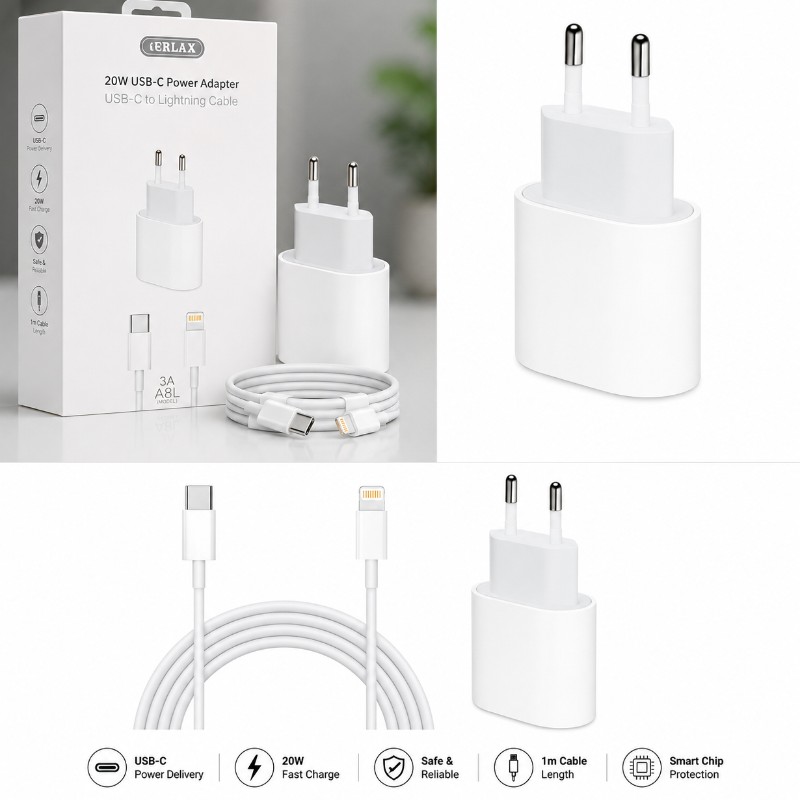 ORLAX 20W USB-C Power Adapter with USB-C to Lightning Cable (A8L Model)