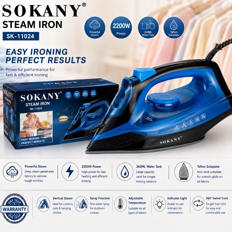 SOKANY Steam Iron Model SK-11024 2200W power